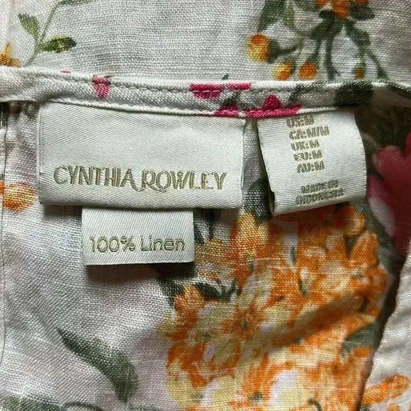 Cynthia Rowley fForal 💯 Linen Dress With Pockets Size M - Picture 3 of 5